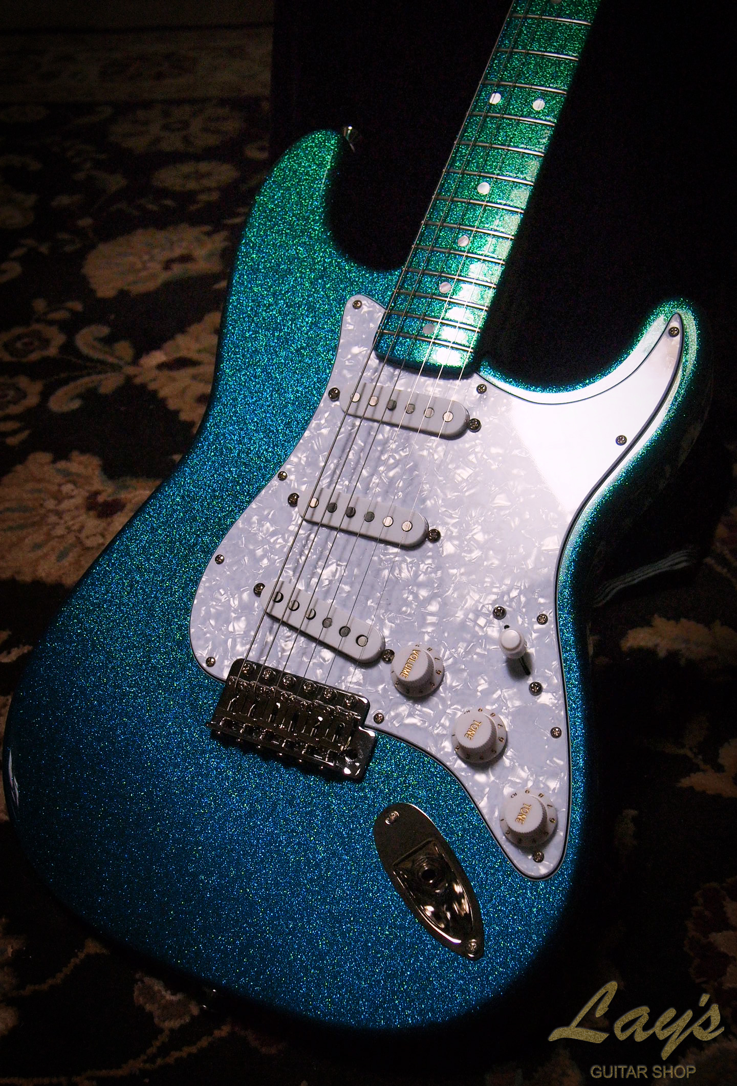 Lay's Guitar Shop custom blue green sparkle Stratocaster